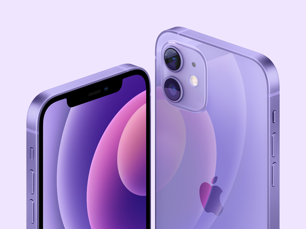 퍼플 색상의 iPhone 12 및 iPhone 12 mini.