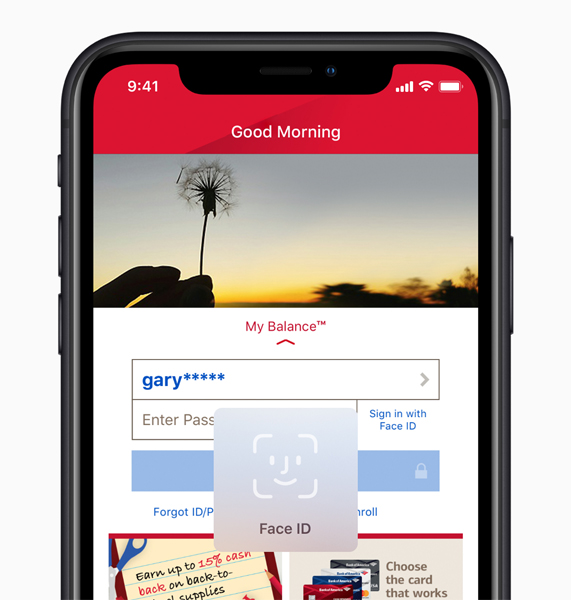 Face ID 화면을 보여주는 iPhone XR