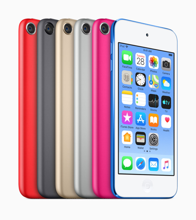 Çeşitli renklerde altı iPod touch aygıtı gösteriliyor.