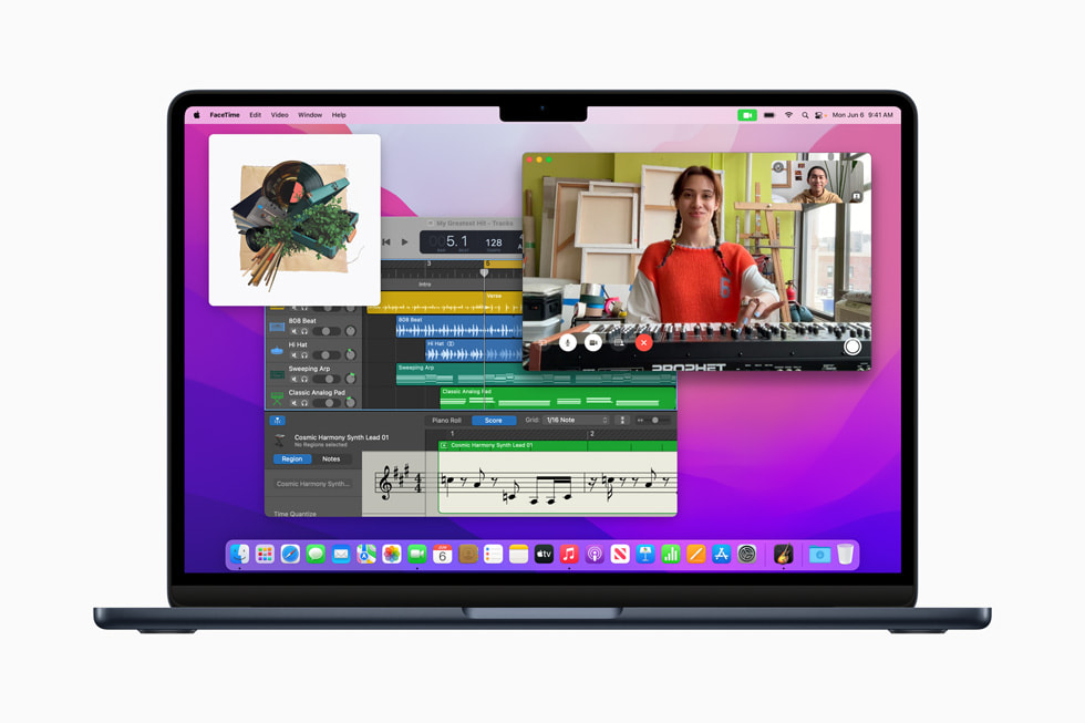 M2를 탑재한 새로운 MacBook Air의 프로 워크플로를 보여주는 화면
