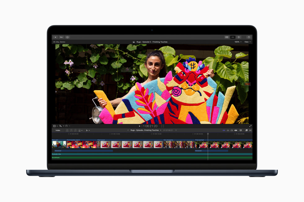 M2를 탑재한 새로운 MacBook Air의 프로 워크플로를 보여주는 화면