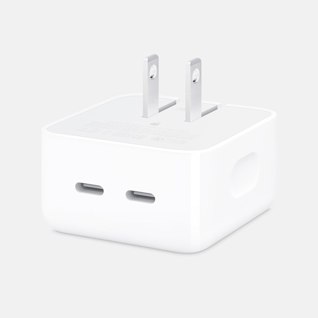 İki adet USB-C bağlantı noktasına sahip yeni 35 W Çift USB-C Bağlantı Noktalı Güç Adaptörü
