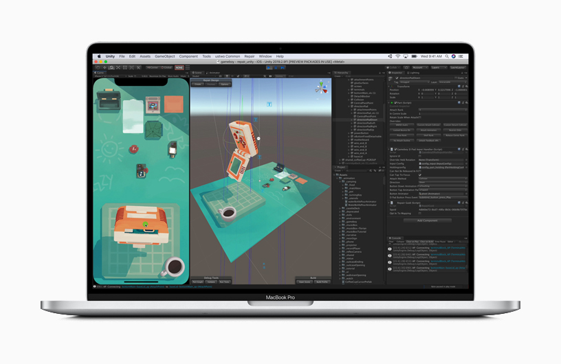 MacBook Pro에서의 Unity.