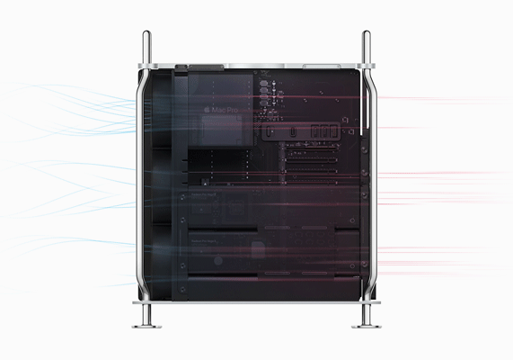 Mac Pro’nun son teknoloji termal mimarisi hava akışını gösteriyor.