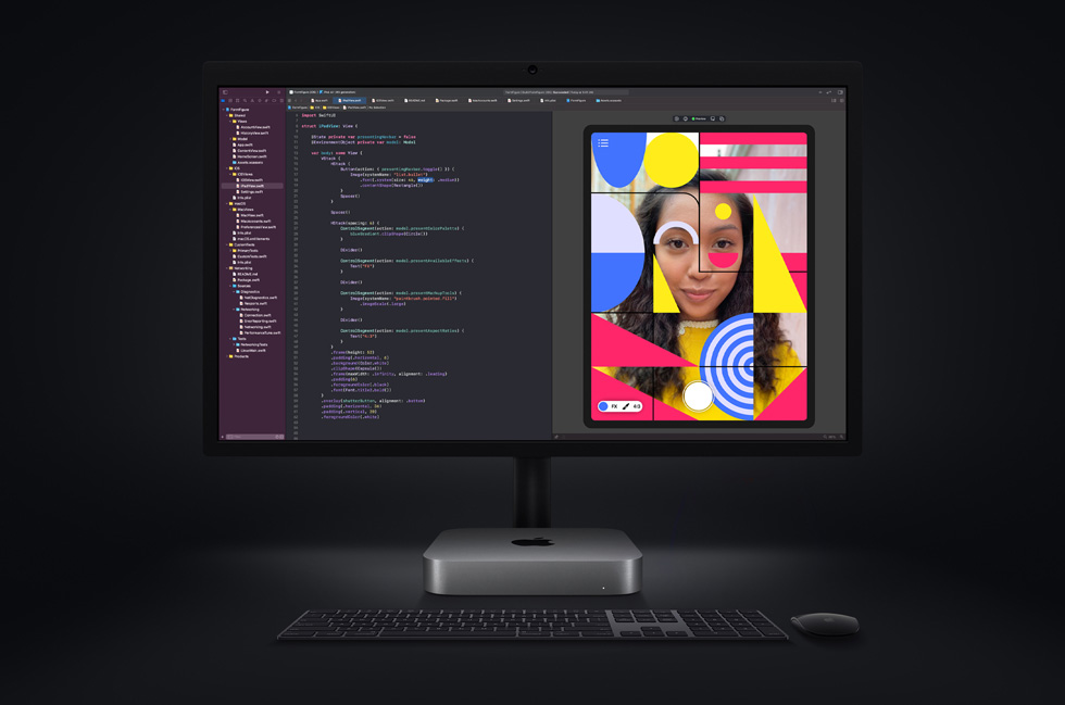 Mac mini’de Xcode kodlama ortamı.