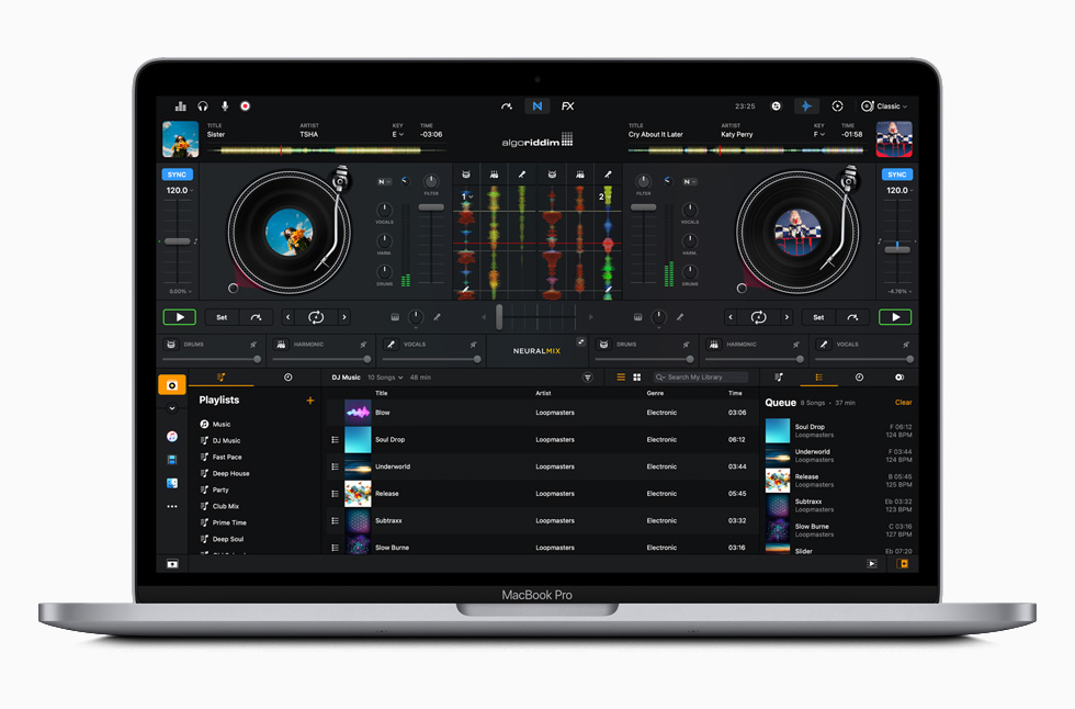 MacBook Pro’daki algoriddim düzenleme ekranı.