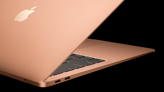 MacBook Air’in yandan ve arkadan görünümü.