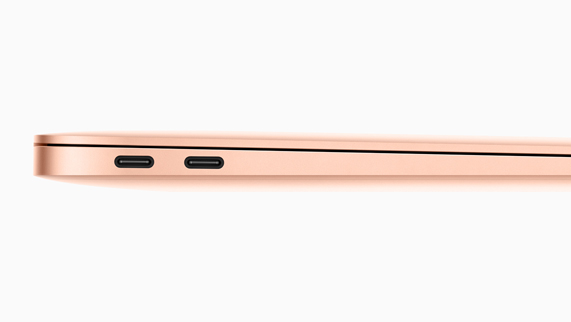 MacBook Air’deki Thunderbolt 3 bağlantı noktalarının yandan görünümü.