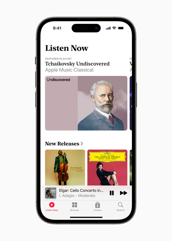 Apple Music Classical için Şimdi Dinle arayüzü gösteriliyor.