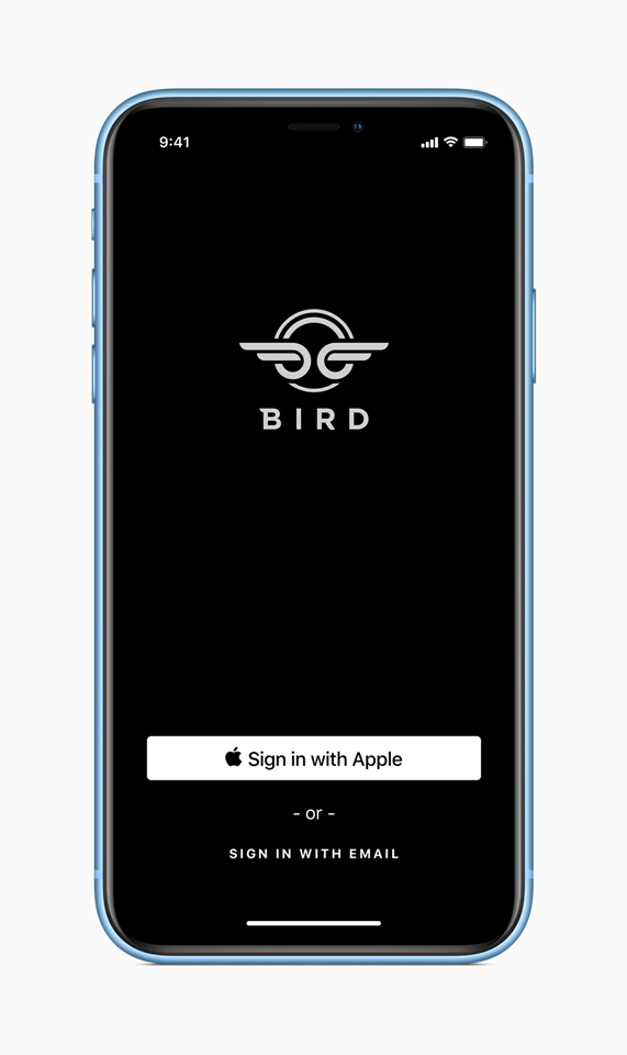 iPhone’da Bird uygulaması için iOS 13 oturum açma ekranı. 
