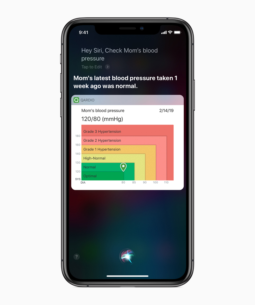 iPhone’da tansiyon ölçümünü gösteren Qardio uygulaması.