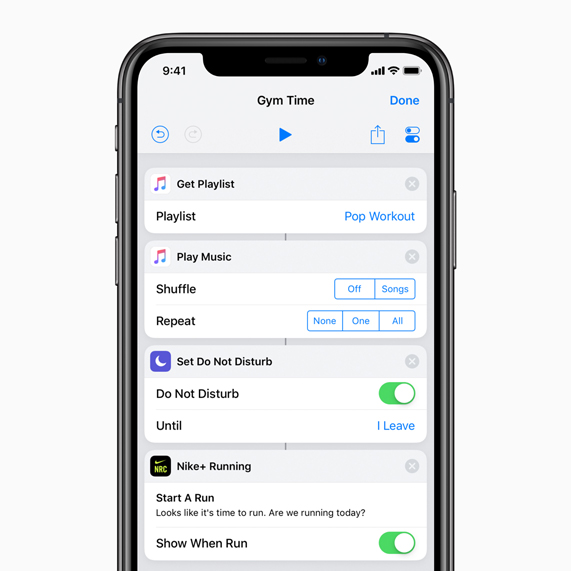 iPhone’da gösterilen Spor Salonu Zamanı çok adımlı kestirmesi ekranı.