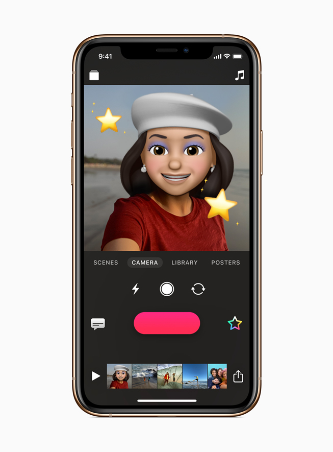iPhone 11 Pro’daki Clips uygulamasında Memoji.