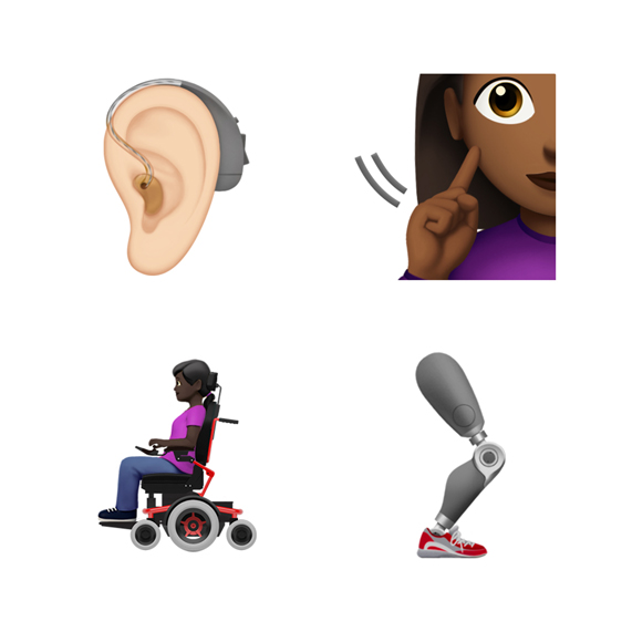 İşitme cihazı, protez bacak ve diğer engel temalı emoji’ler.