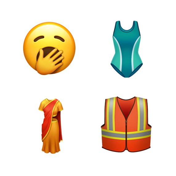Esneyen yüz ve mayo dahil dört adet emoji.