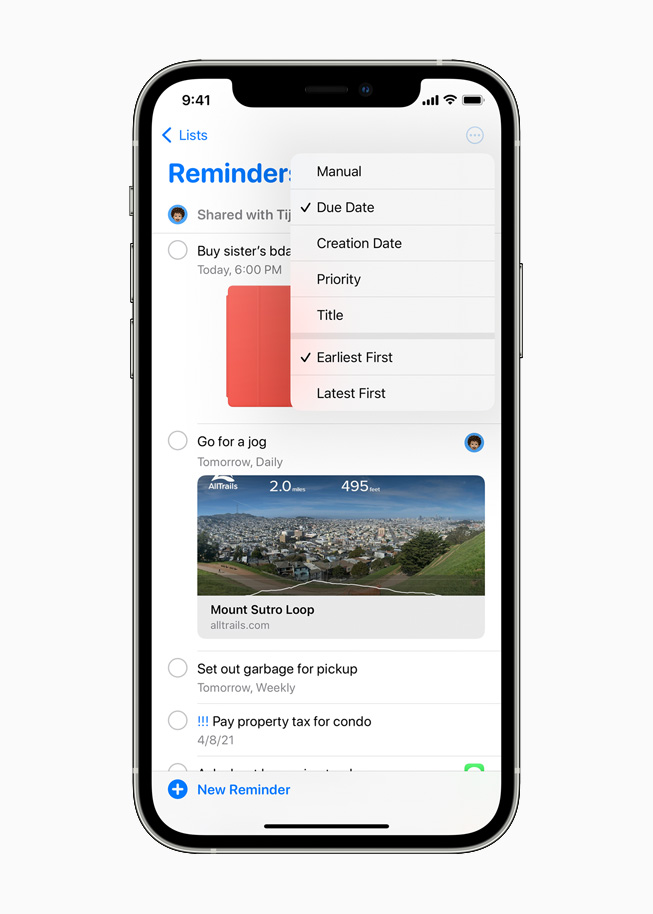 iPhone 12 Pro에서 보는 iOS 14.5의 미리 알림.