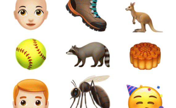 Yukarı ve aşağı kaydırılan yeni emoji karakterlerinin animasyonlu görüntüsü.