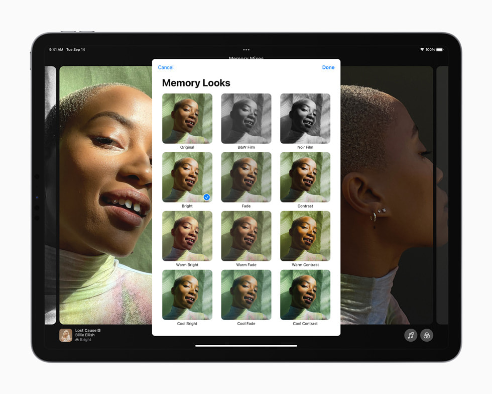 iPad Pro’da yeniden tasarlanan Anılar deneyimi görüntüleniyor.