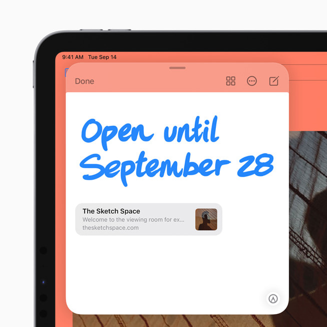 iPad Pro’da iPadOS 15’teki Hızlı Not özelliği.