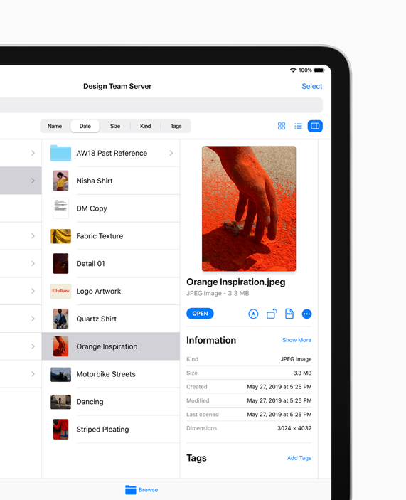 iPad’deki iPadOS’ta bulunan Dosyalar uygulamasının yeni tasarımı.