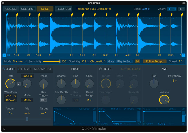 Logic Pro X의 Quick Sampler 기능.