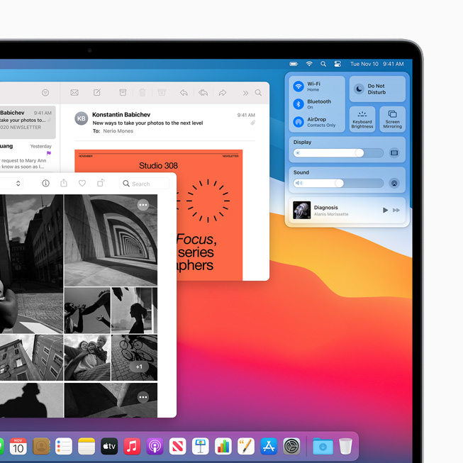 새로운 제어 센터가 표시된 MacBook Pro.