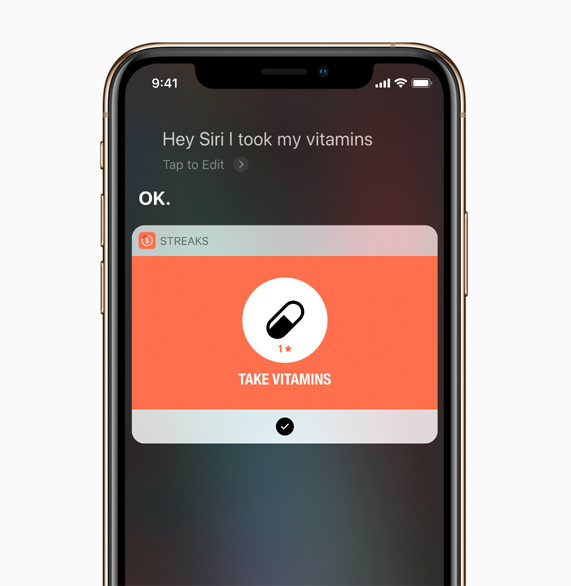 iPhone showing screen with Siri Shortcut for Streaks.