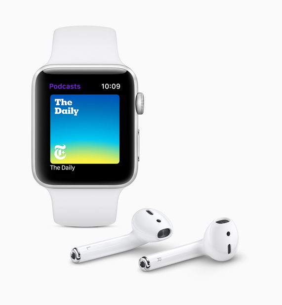 Yeni Podcast ekranını gösteren beyaz Apple Watch