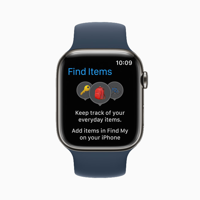 watchOS 8의 Find Items 앱은 사용자가 나의 찾기 네트워크를 통해 AirTag가 달린 물품의 위치를 찾을 수 있게 도와준다.
