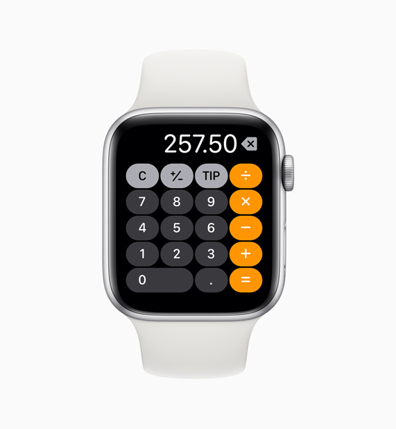 Apple Watch’ta Hesap Makinesi uygulaması.