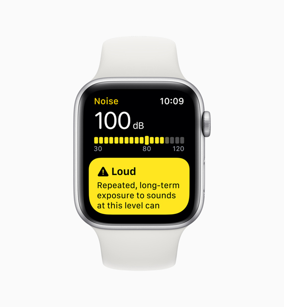 Apple Watch’ta gürültü uygulamasının desibel ölçeri.