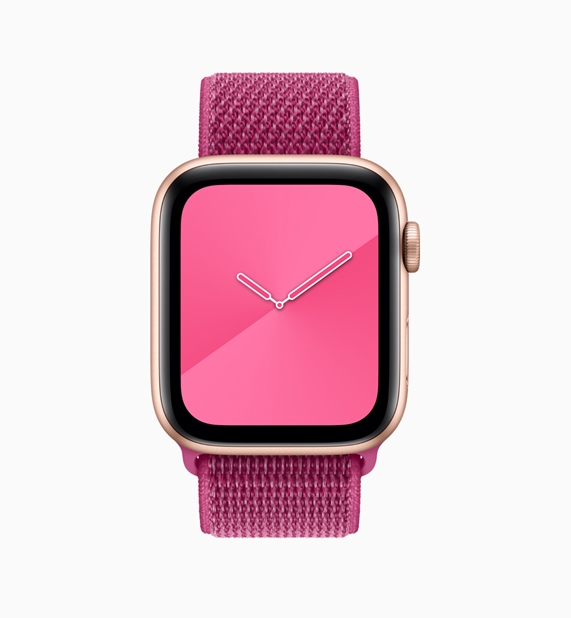 Pembe Apple Watch loop’u ve kadranı.