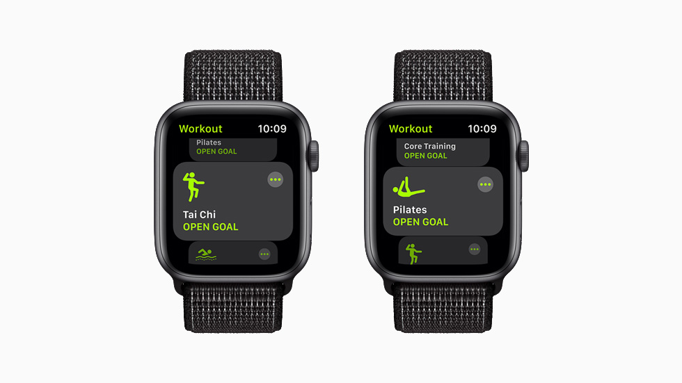 Apple Watch Series 6’da Tai Chi ve Pilates antrenmanları gösteriliyor.