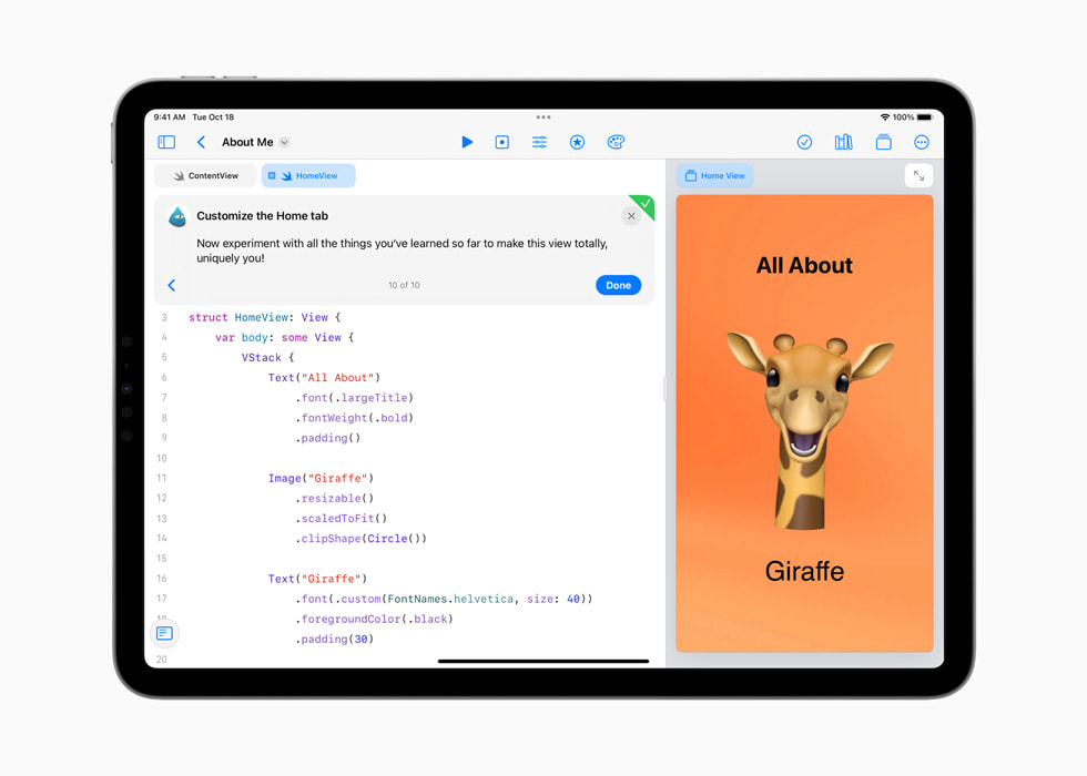 iPad’de SwiftUI About Me uygulaması.