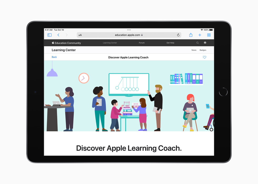 مركز اكتشاف برنامج Apple Learning Coach في موقع مجتمع Apple التعليمي على iPad.