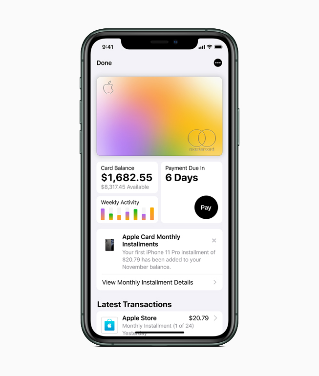 iPhone ekranında bir Apple Card işlemi gösteriliyor.