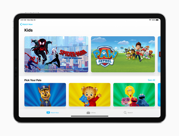 iPad’de Çocuklar bölümü gösteriliyor.