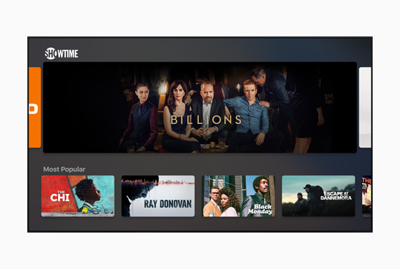 Showtime ekranı “Billions”ı gösteriyor.