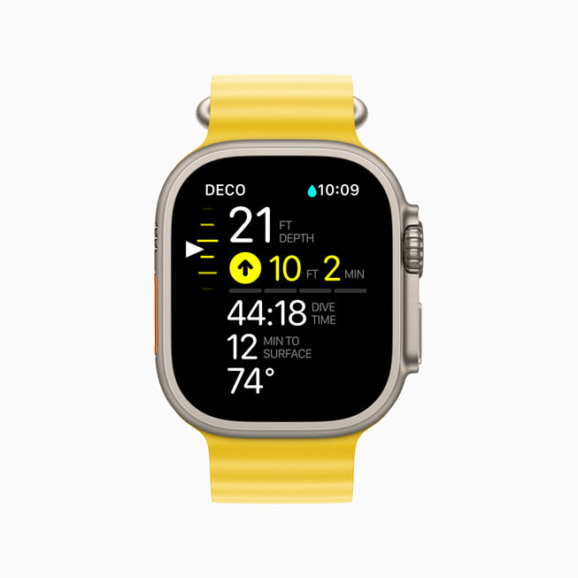 Oceanic+アプリケーションの機能が表示されているApple Watch Ultra。