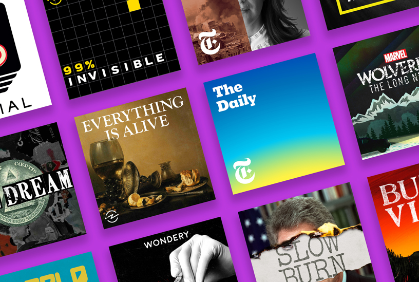 Podcast kapaklarından oluşan kolaj.