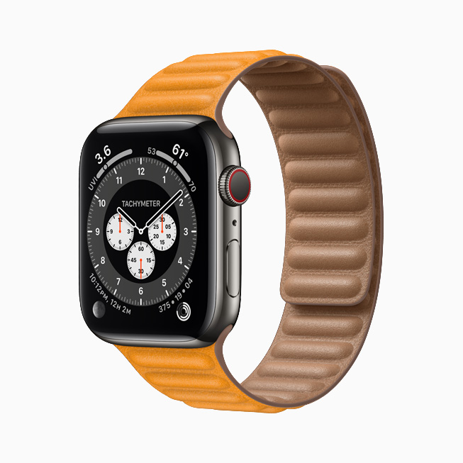 Apple Watch Series 6 grafit paslanmaz çelik kasasıyla.