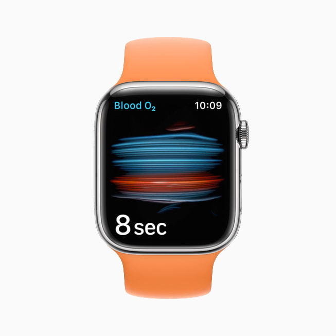 Apple Watch Series 7’deki Kanda Oksijen sensörü ve uygulaması gösteriliyor.