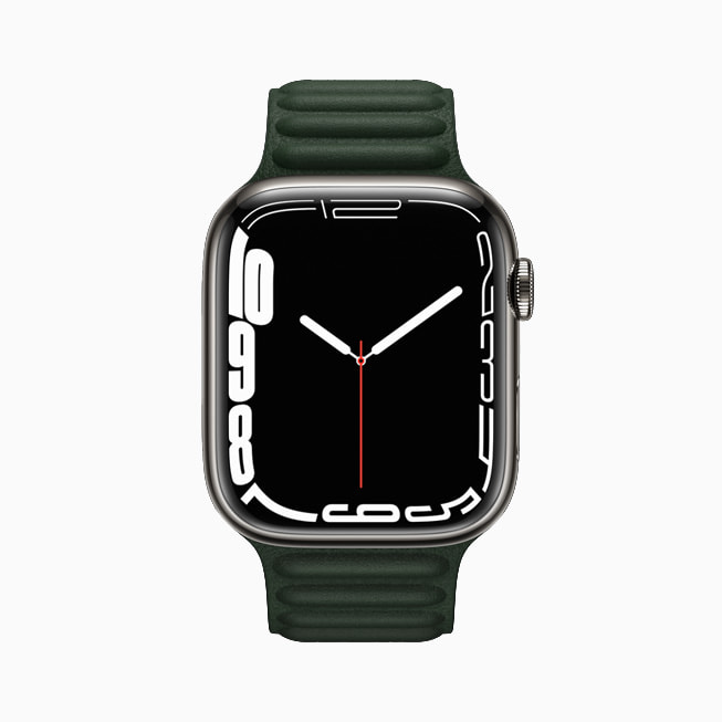 Apple Watch Series 7 yeni Countour kadranıyla gösteriliyor.