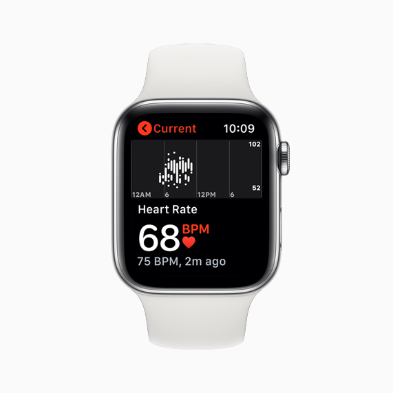 Apple Watch Series 5’te gösterilen bir kalp atışı hızı ölçümü.