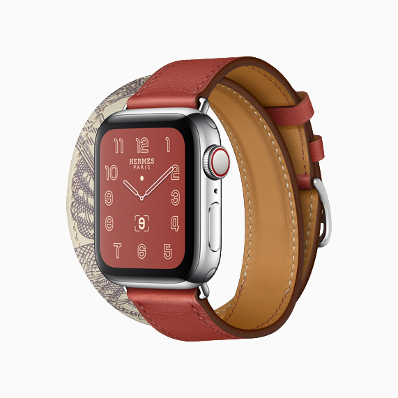 Apple Watch Hermès’te yeni Della Cavalleria baskılı, renk bloklu kayış.