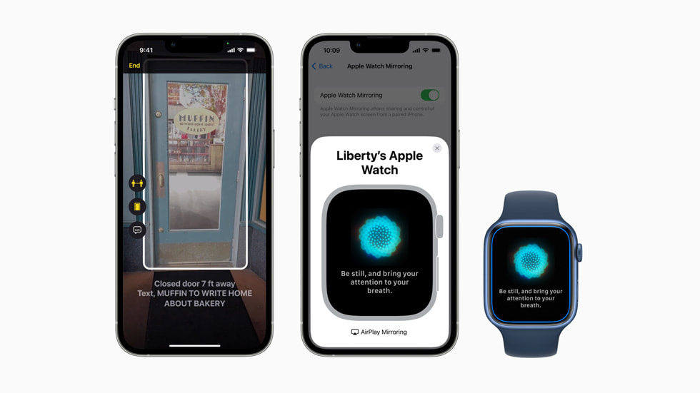 iPhone ve Apple Watch ekranlarında yeni erişilebilirlik özellikleri gösteriliyor.