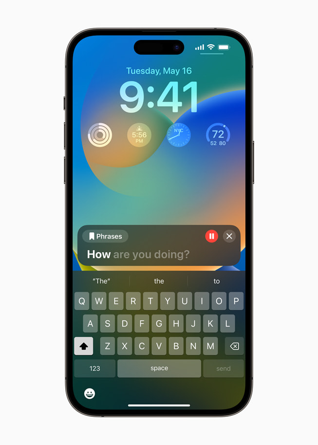 iPhone 14 Pro Max’te Live Speech özelliğinde kaydedilmiş bir ifadenin oynatılması.