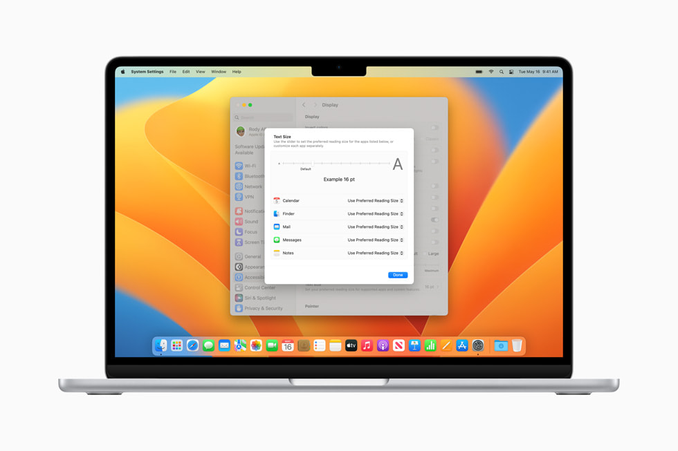 Metin Puntosu ayarı MacBook Air’de gösteriliyor.