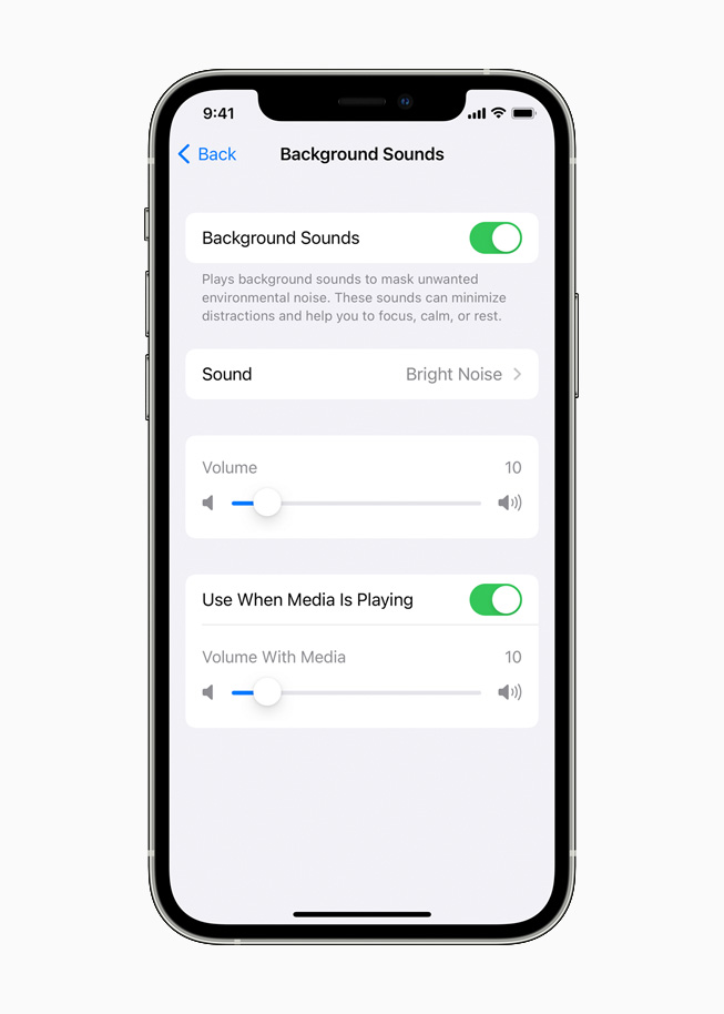 iPhone 12 Pro’da arka plan sesleri özelliği gösteriliyor.