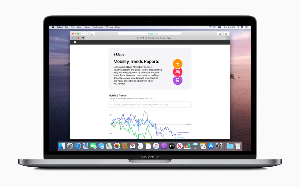 MacBook Pro’da görüntülenen yeni Hareketlilik Eğilimleri web sitesi. 